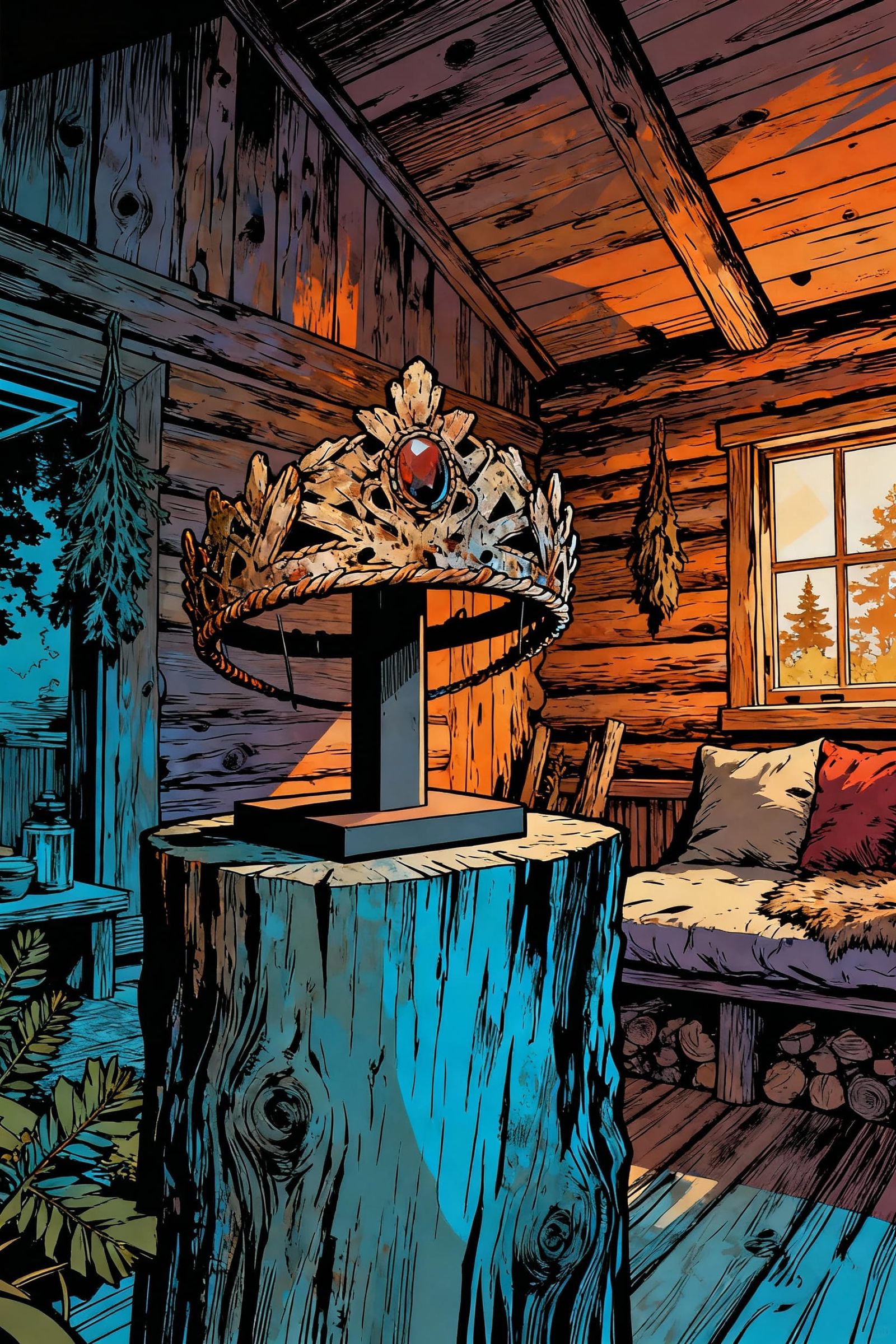 Rustic Tiara in Cabin, Abstract Art with Complementary Color...