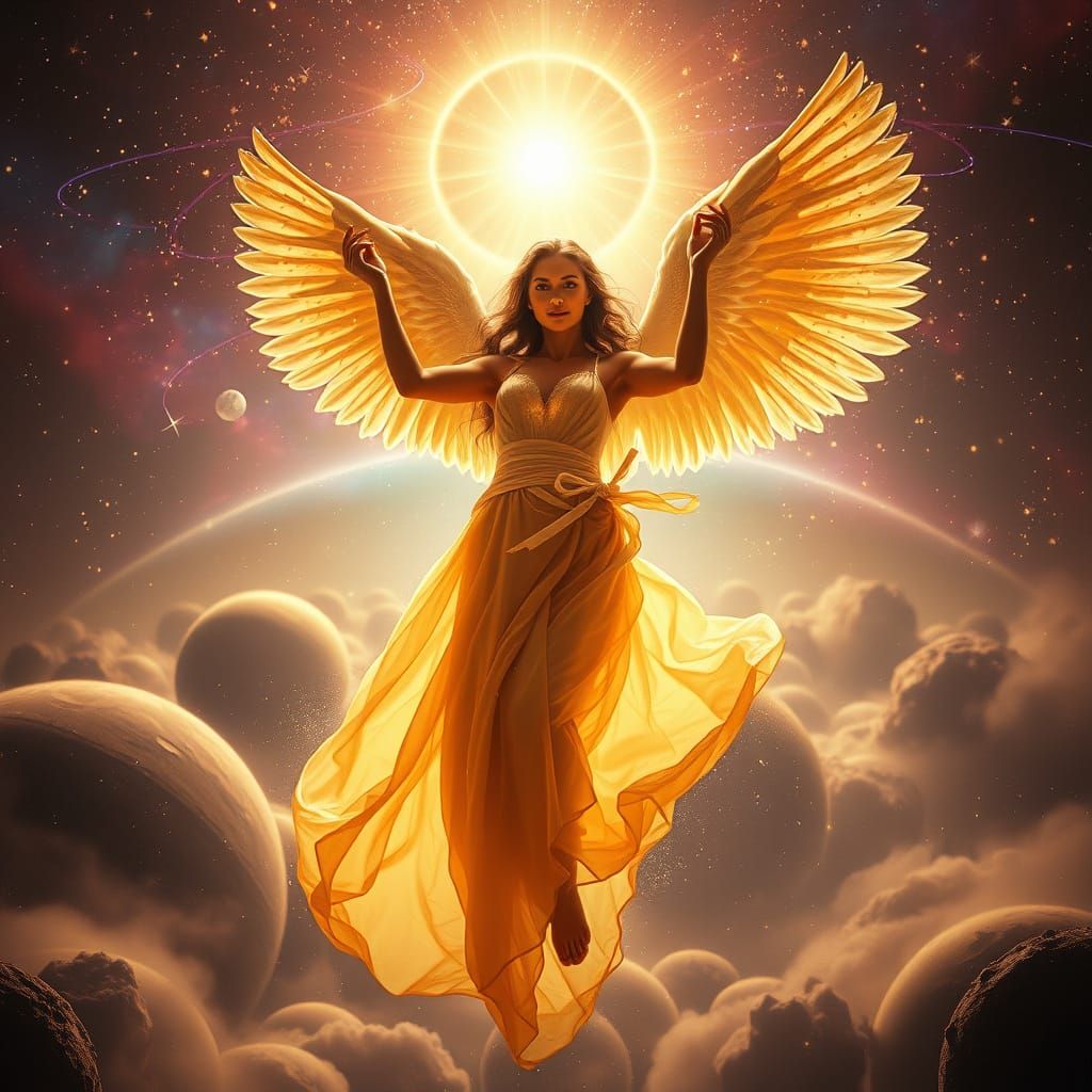 Angel Ascends in Celestial Galaxy Creation Scene
