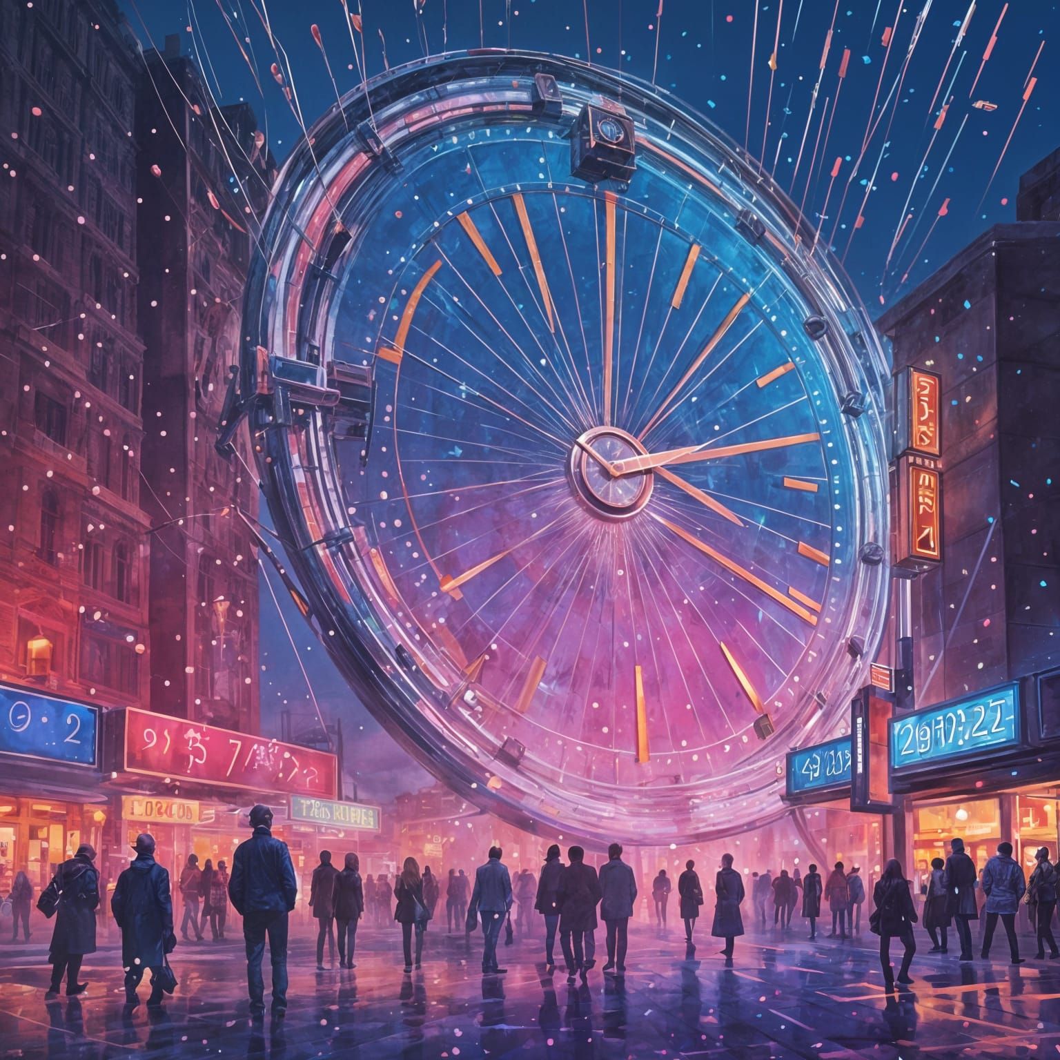 Cyberpunk Countdown Clock Striking Midnight