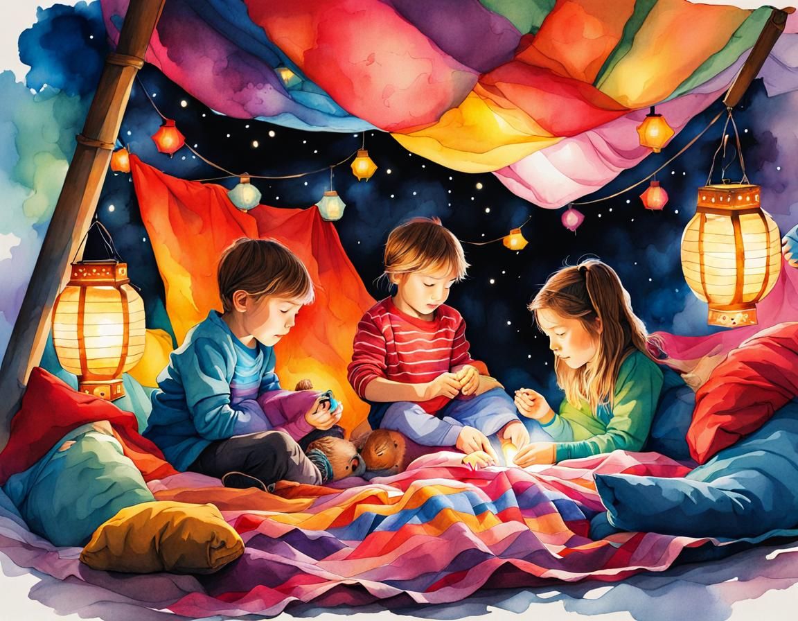 Children's Fantasy Blanket Fort in Watercolor