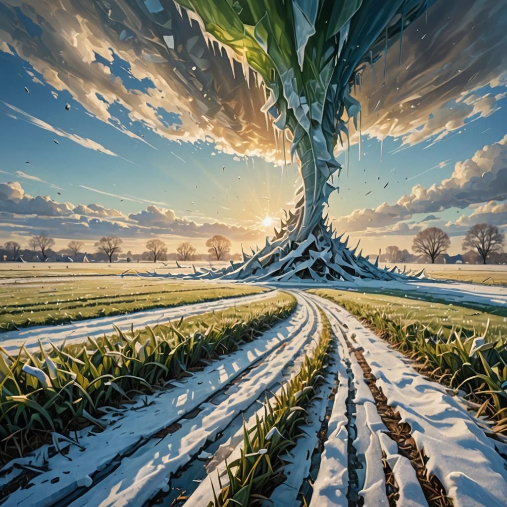 Frosty Tornadoes Shedding Ice Shards: Digital Landscape Art