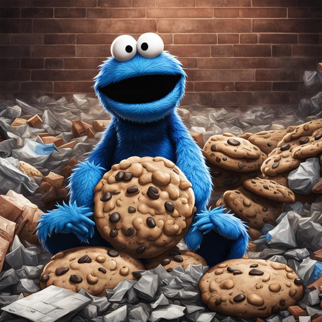 Cookie Monster in Garbage Pile, Anime Style