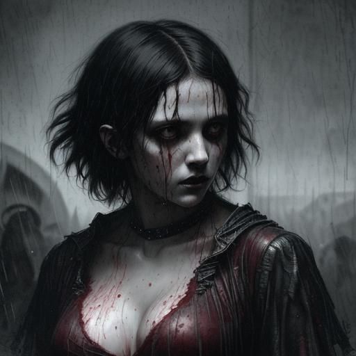 Goth Girl in Blood Rain: Horror Art