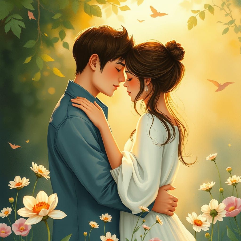 Warm Embrace in Golden Light, Chibi Style