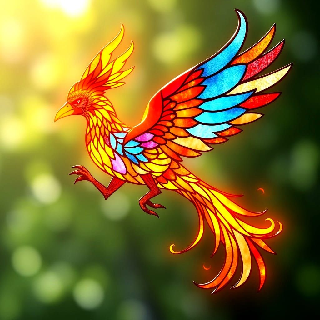 Stained Glass Phoenix in Hyperreal 3D