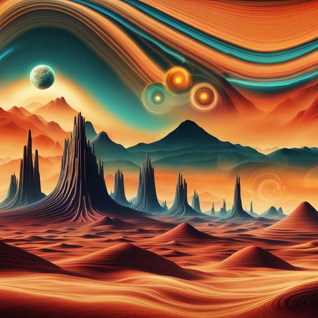 Surreal Alien Landscape with Audio Waveforms