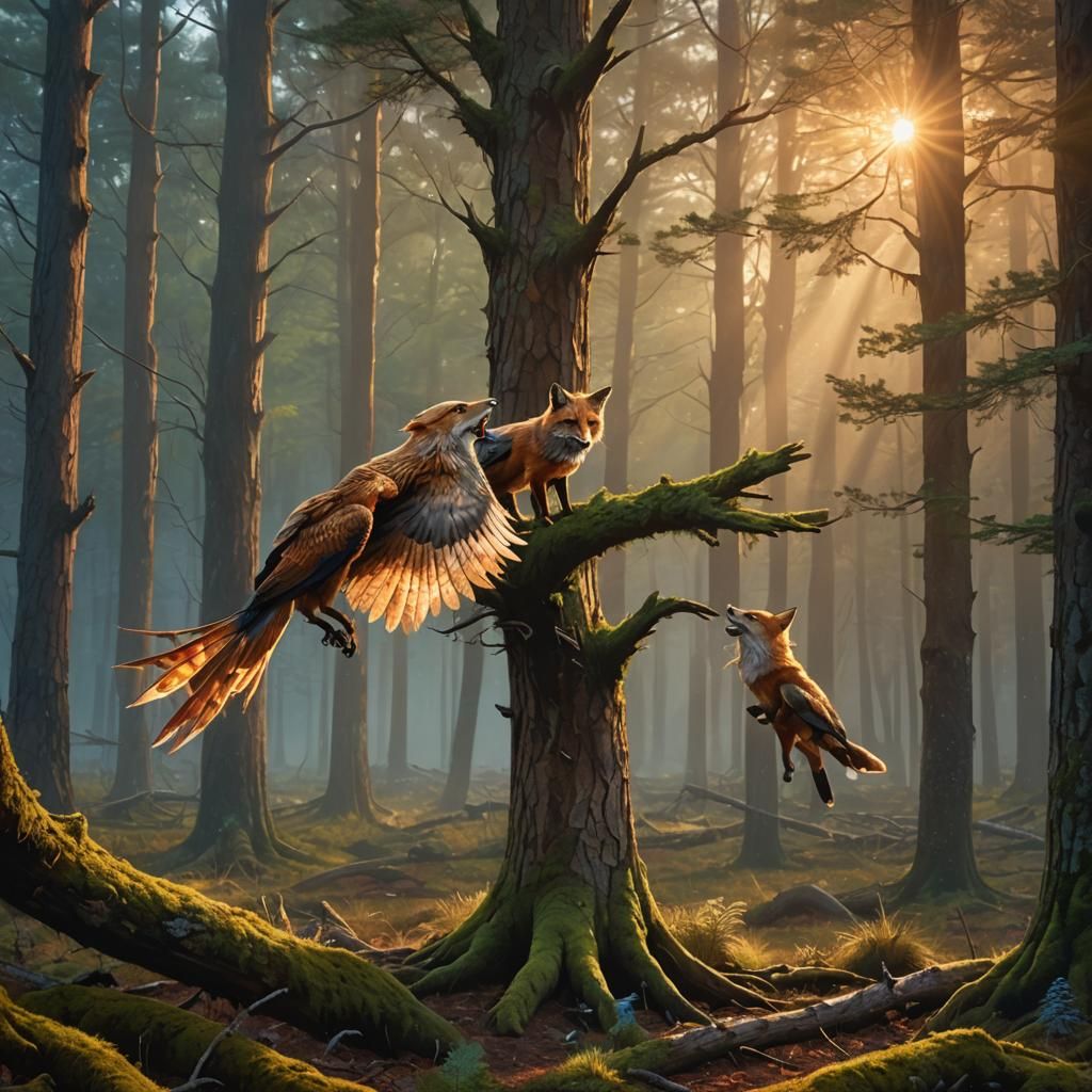Hybrid Fox and Kite in Forest Concept Art