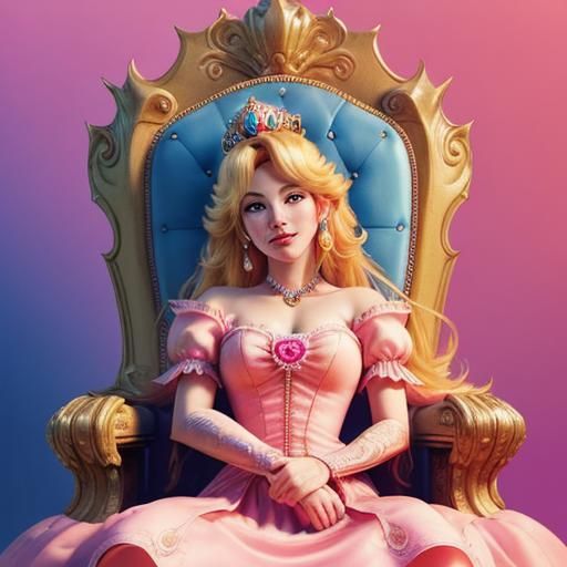 Princess Peach on Her Throne: Hyperrealistic Art
