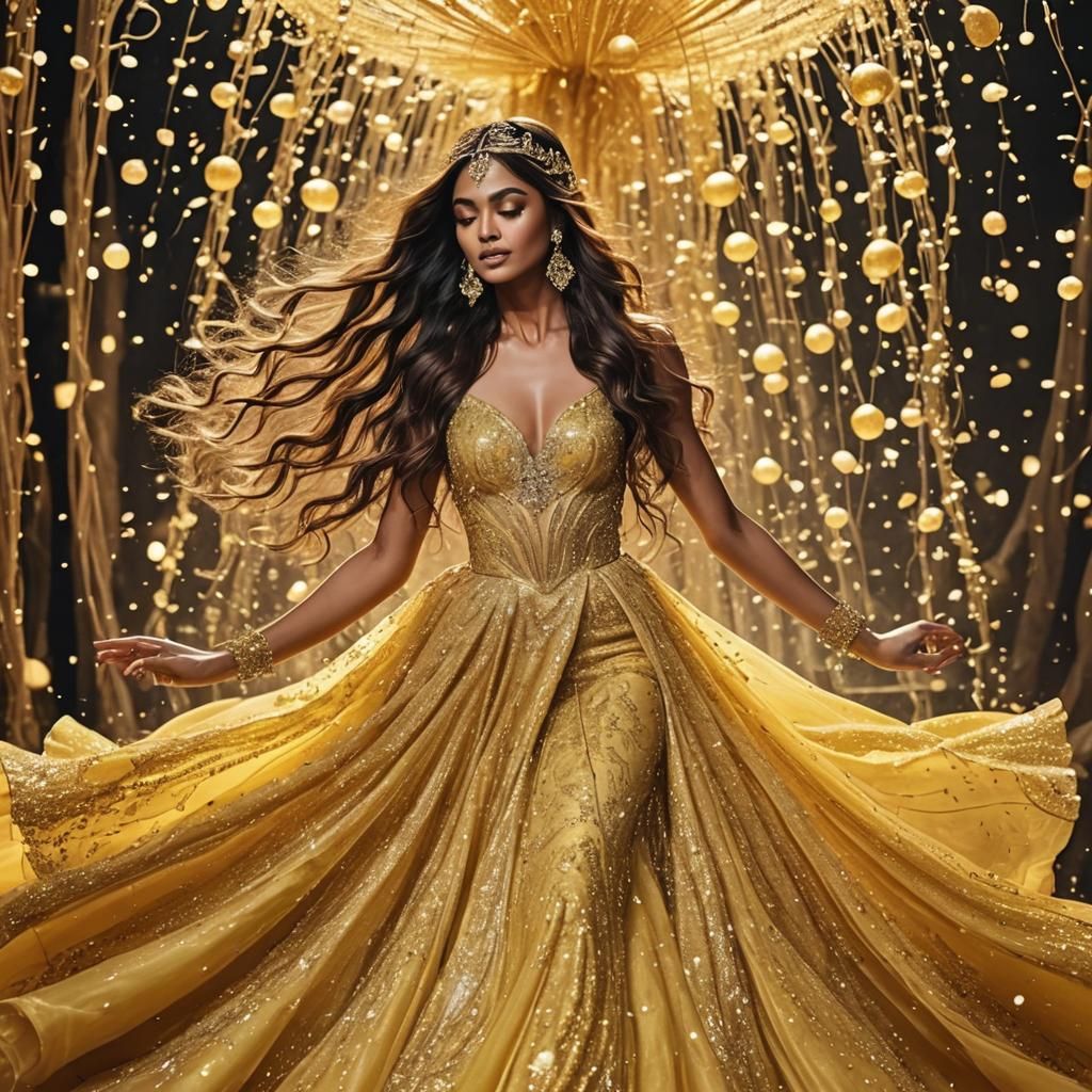 Water Goddess with Moonlit Hair in Gold