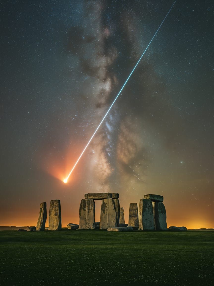 Comet Illuminates Stonehenge Under Milky Way