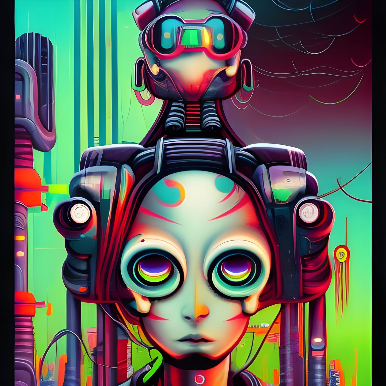 Cyberpunk Cyborg in Pop Surrealist Street Art