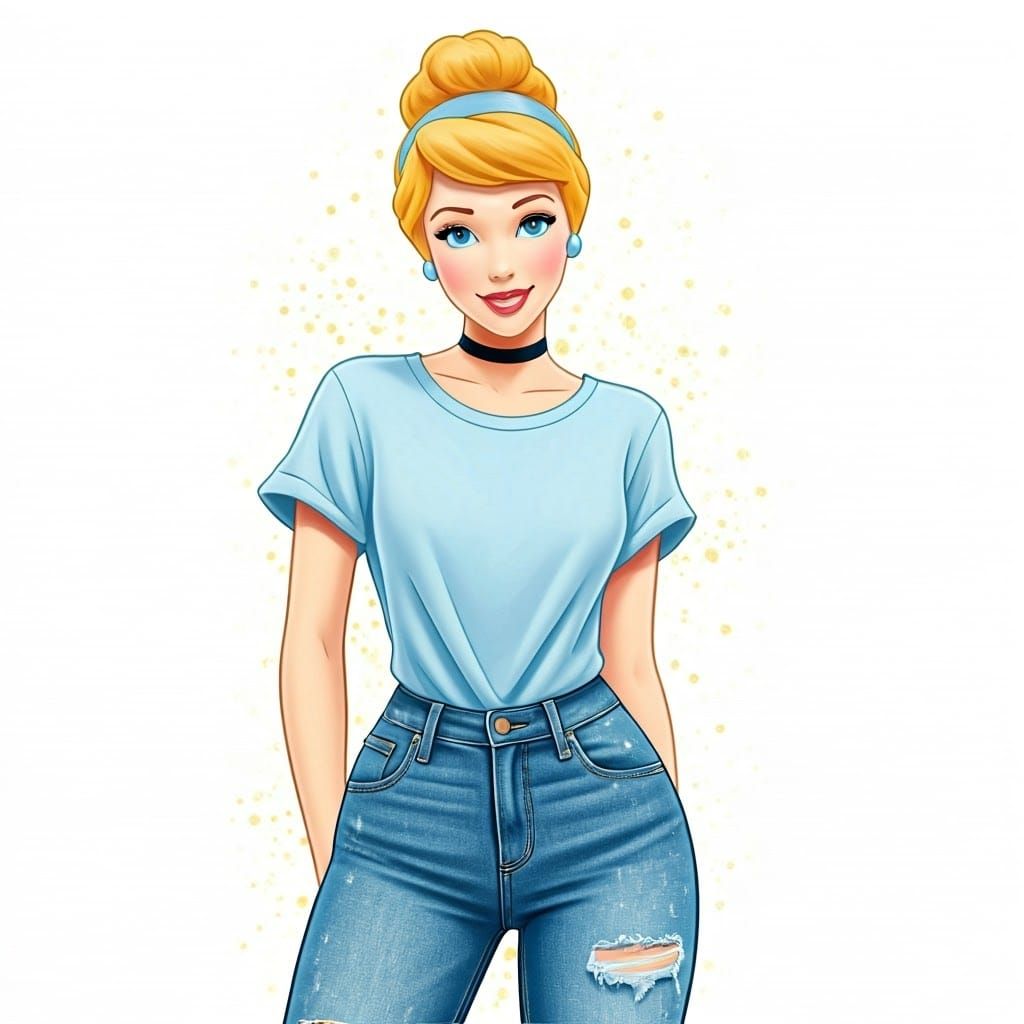 Cinderella in Modern Attire with Fairytale Sparkles