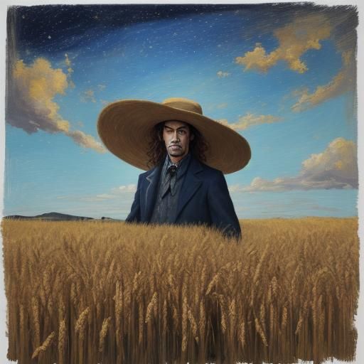 Wheatfield Impression: Man in Field, Impasto Painting