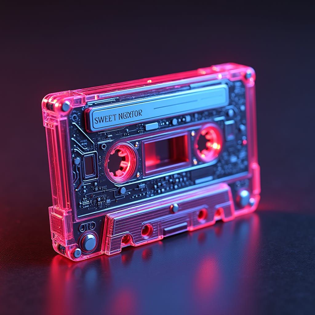 Futuristic Cassette Tape with Neon Circuits