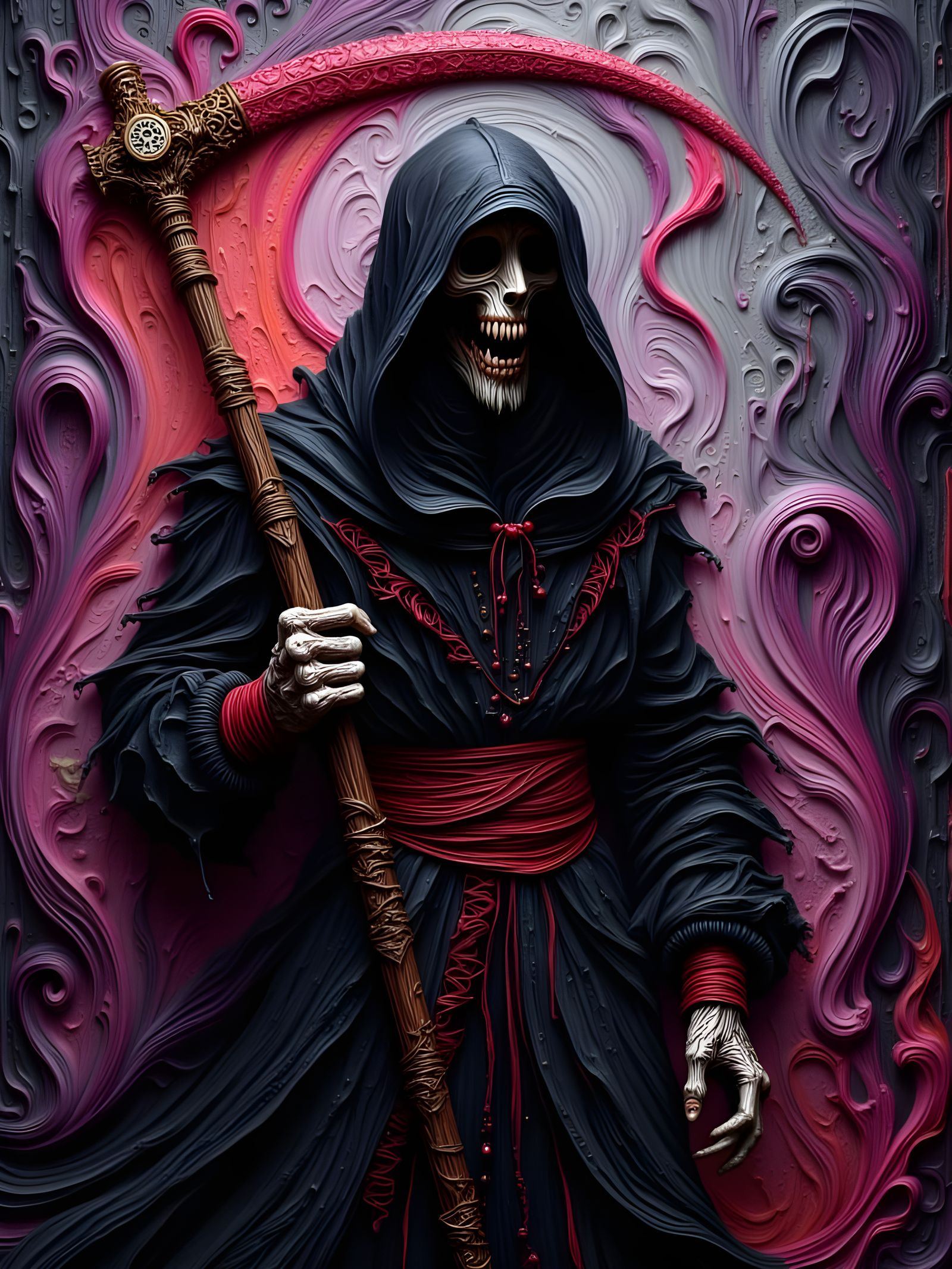 Surreal Grim Reaper in Waxy Encaustic World