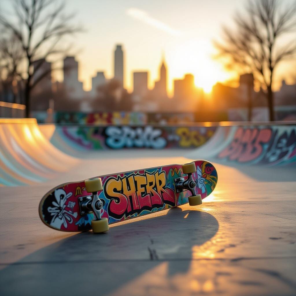 Upside Down Skateboard in a Sunny Skatepark