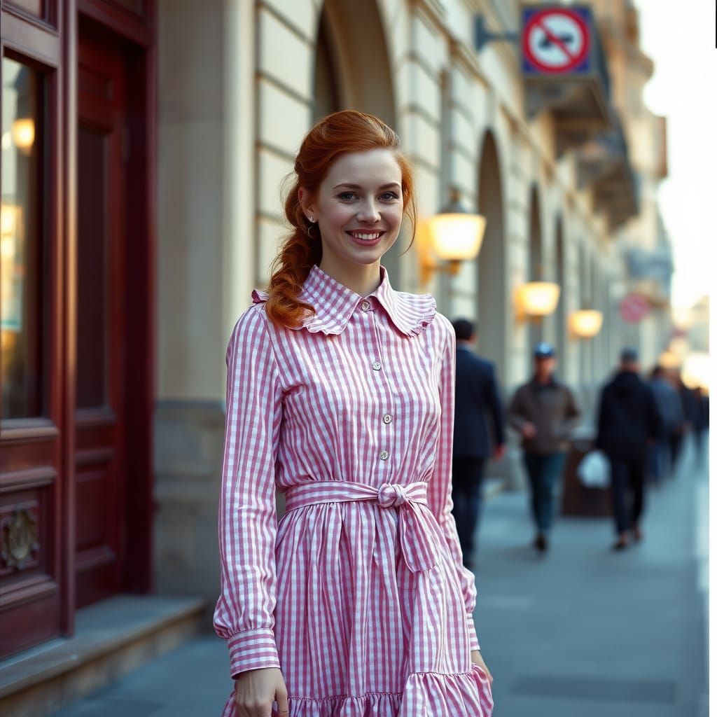 A Young Woman Strolls in a Cinematic Setting