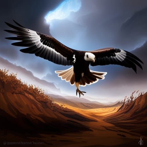 Wedge-Tailed Eagle Hunting Rabbit with Dramatic Effect