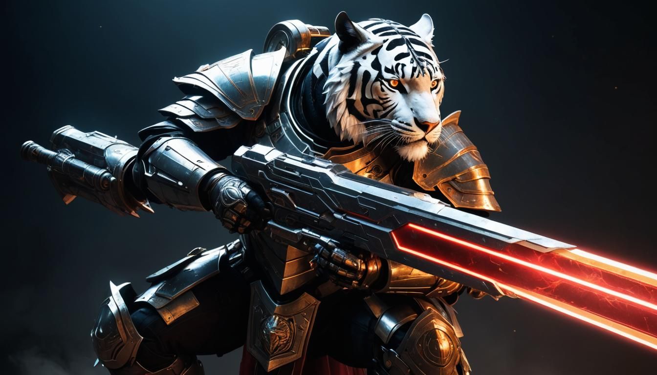 Armored Tiger Knight in Futuristic Style
