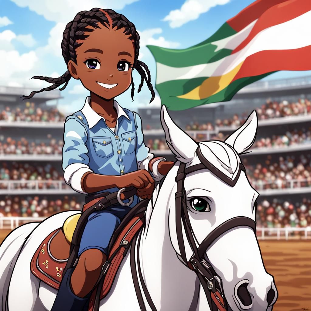Chibi Girl Rides Horse in Anime Style