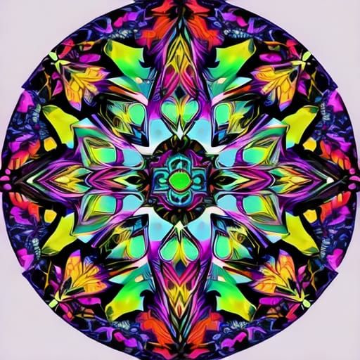 Cyberpunk Butterfly Mandala with Art Nouveau Elements