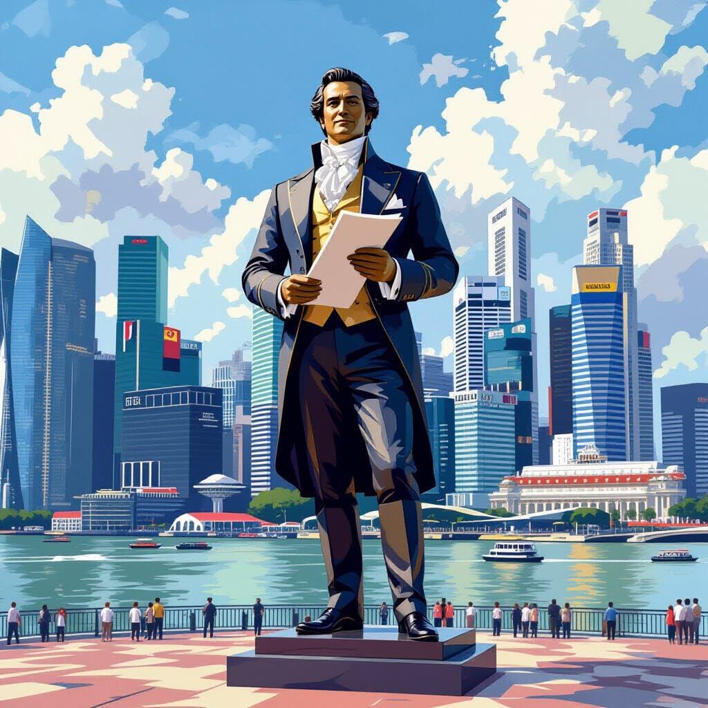 Singapore: Sir Stamford Raffles Statue, Impressionistic Styl...