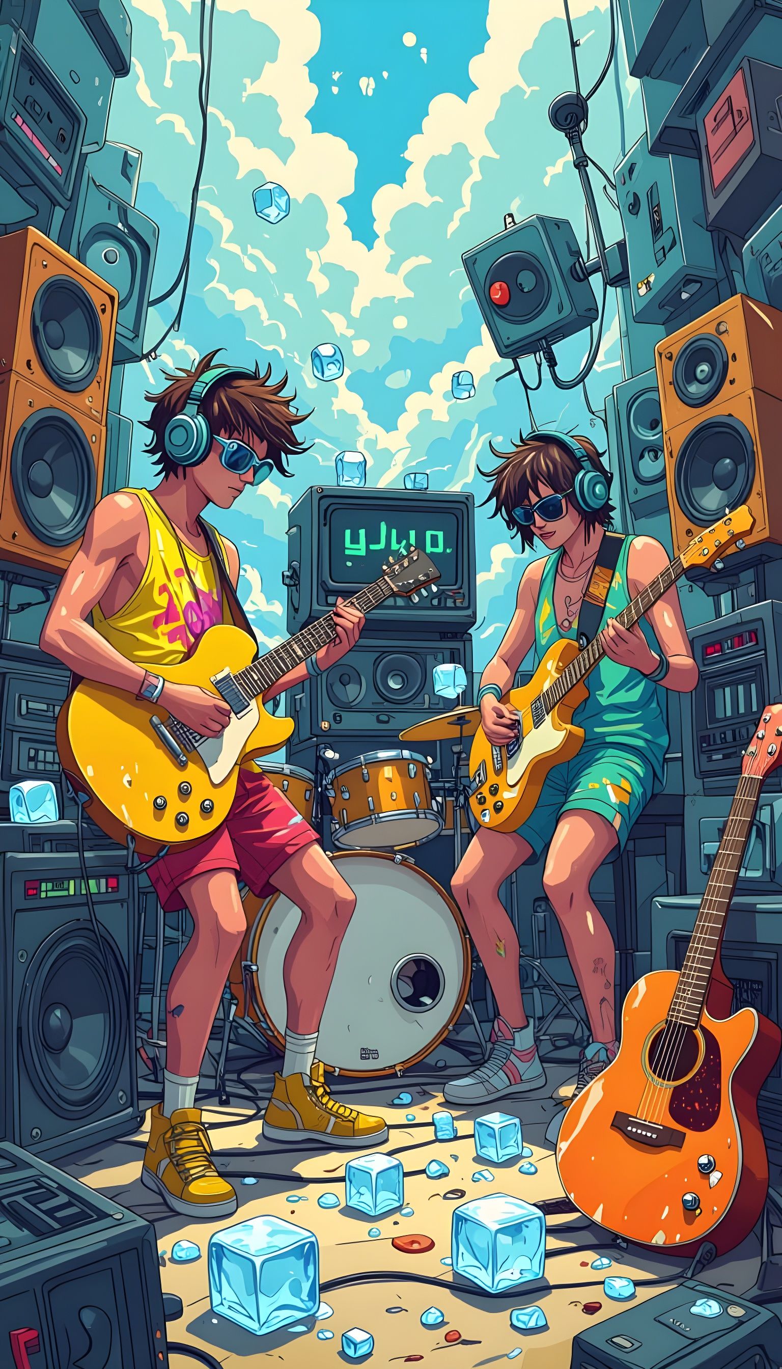 Humorous AI Music Studio in Cartoon Style