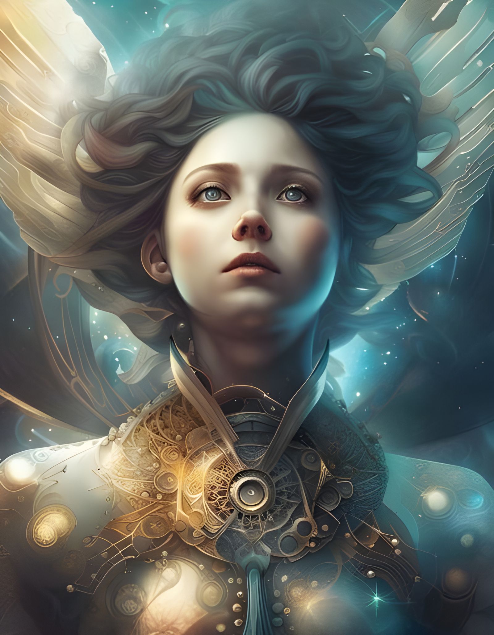 Clockwork Angel Descending: Retrofuturistic Photograph