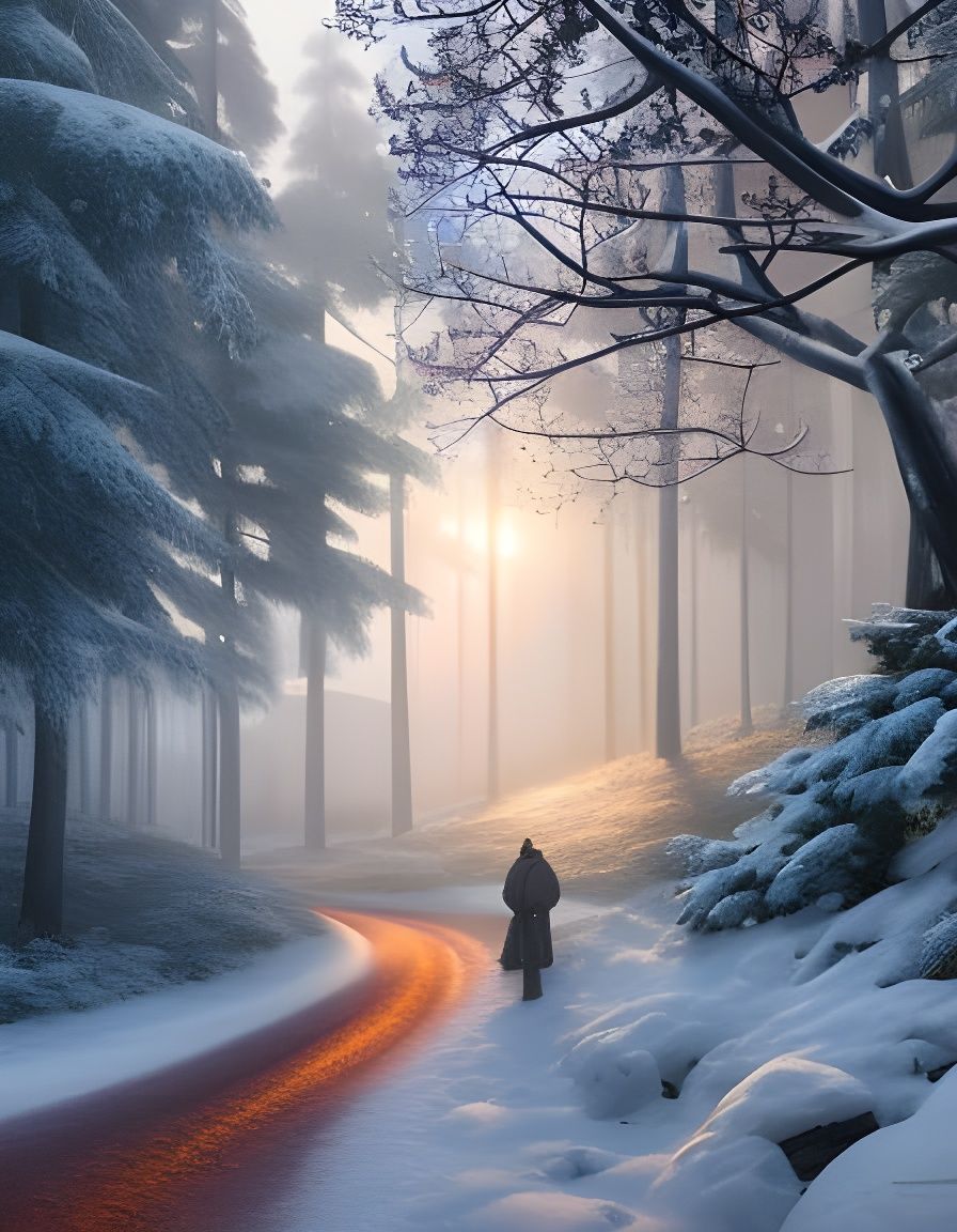 Snowy Winter Forest in Sunlight: An Oil Painting