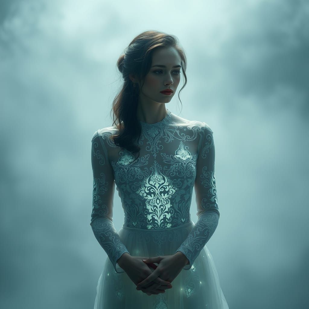 Ethereal Woman in White Dress, Photofantasy Style