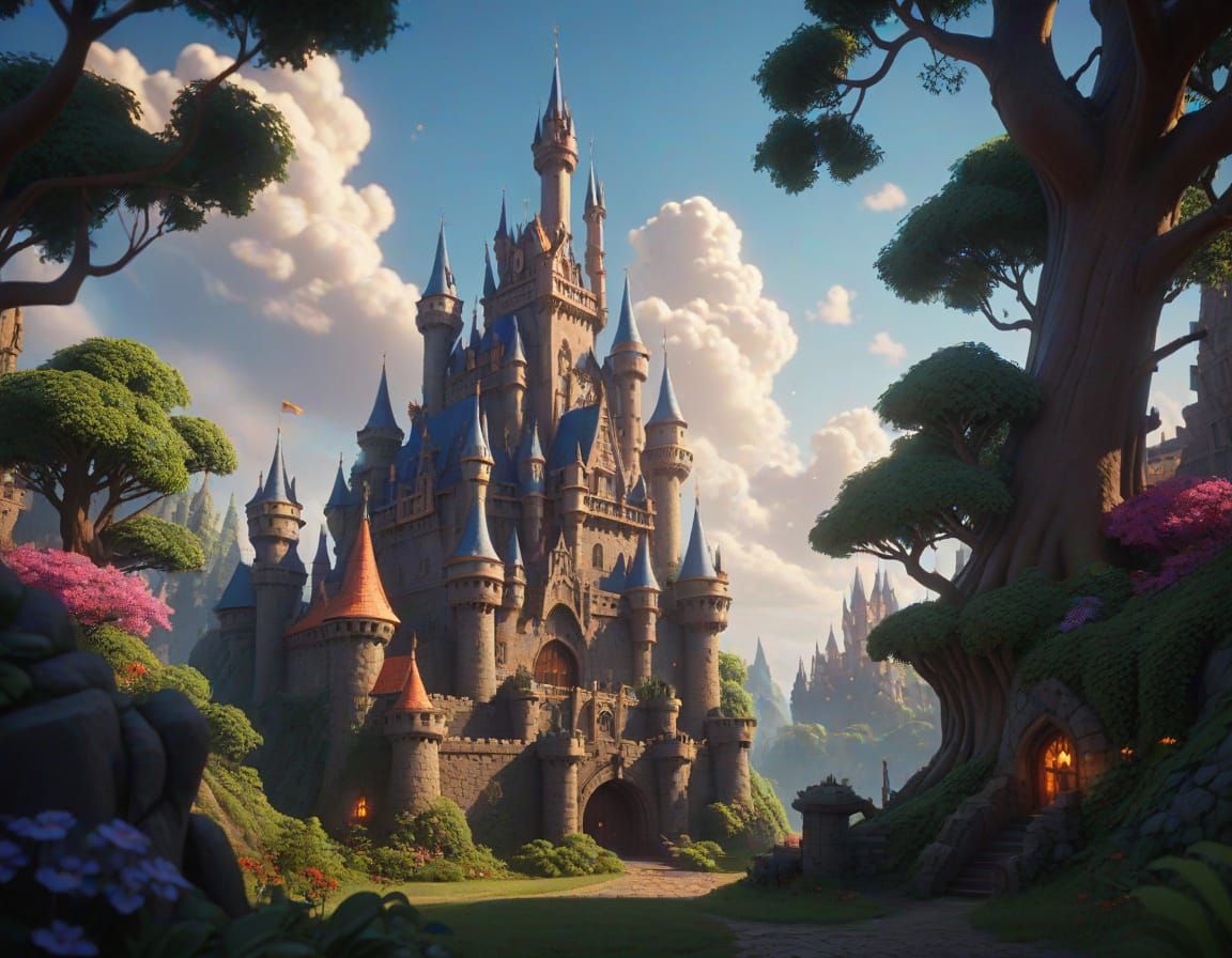 Epic Medieval Castle in Vibrant Forest Landscape