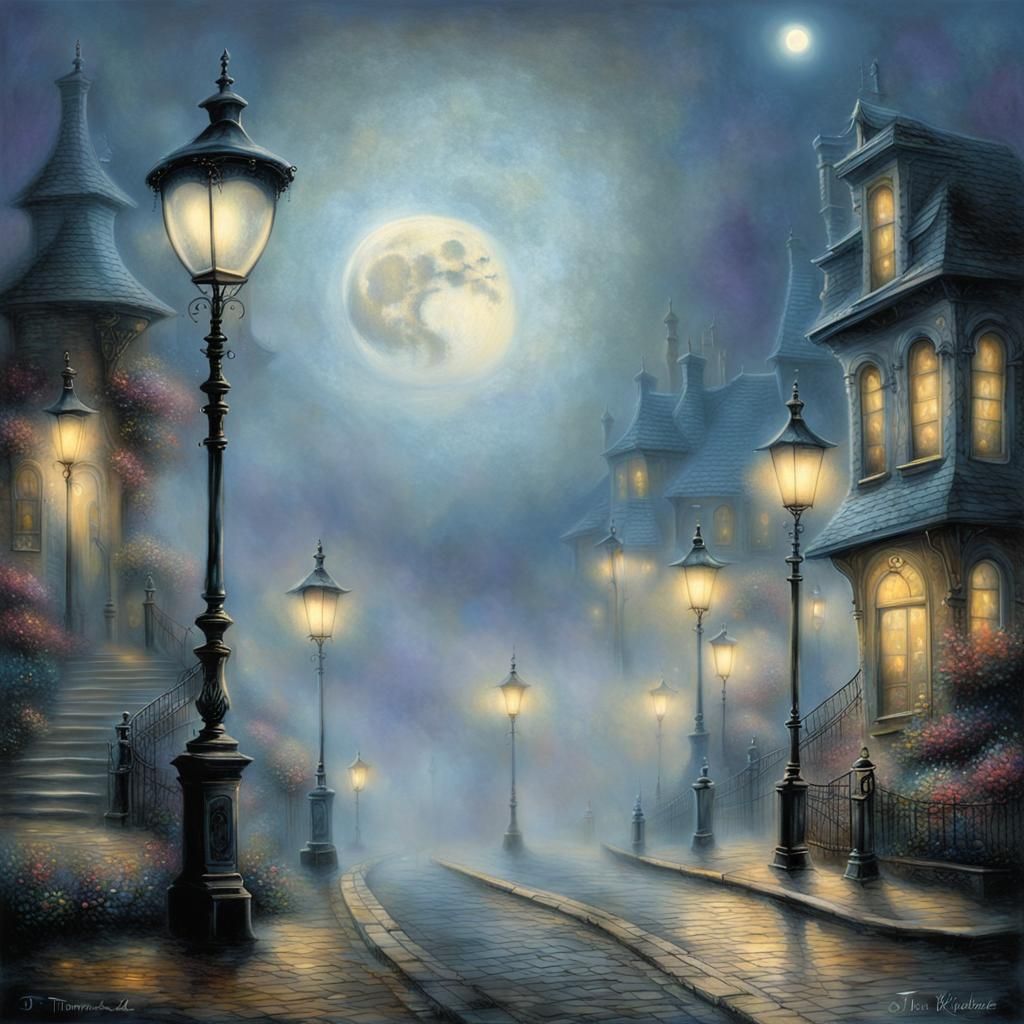 Ethereal Foggy Nightscape in Burtonesque Style