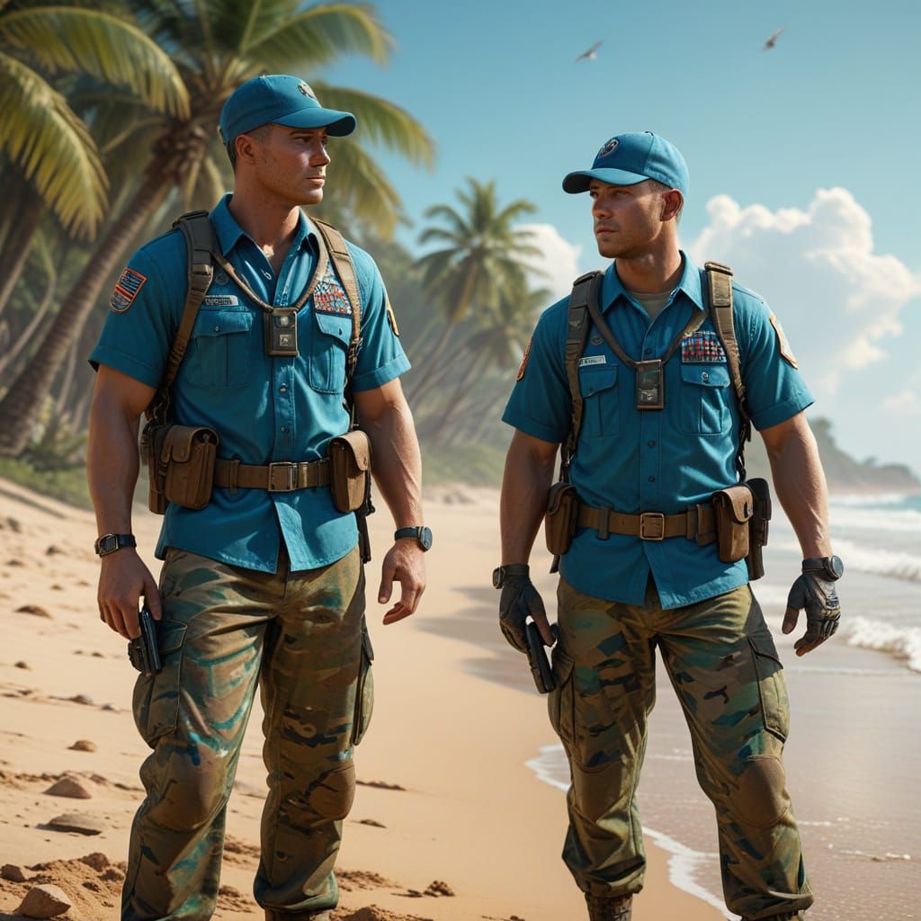 American Soldiers Enjoying a Casual Beach Break