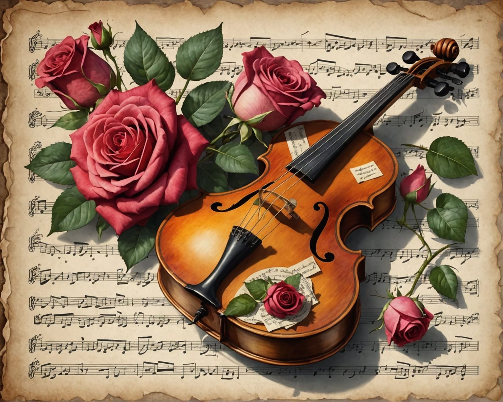 Musical Instrument with Roses in Watercolour Style