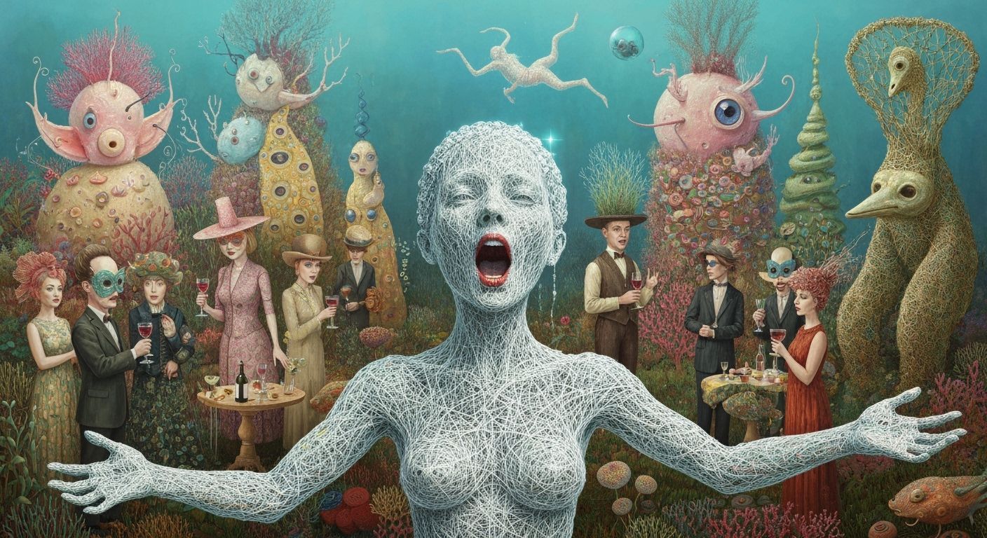 Surreal Underwater Garden Party in Vibrant, Dreamlike Style