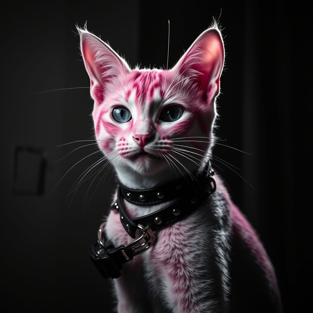Pink Punk Cat in High Contrast Photo