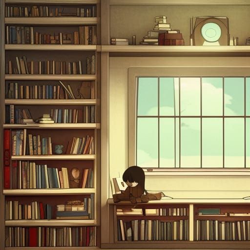 Cozy Studio Ghibli Reading Nook with Fireplace