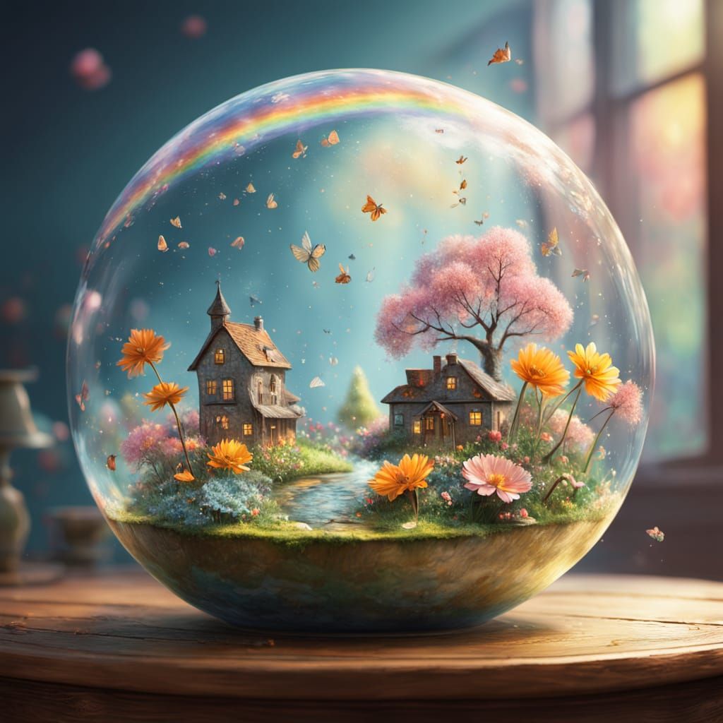 Whimsical Spring Globe with Miniature World Inside