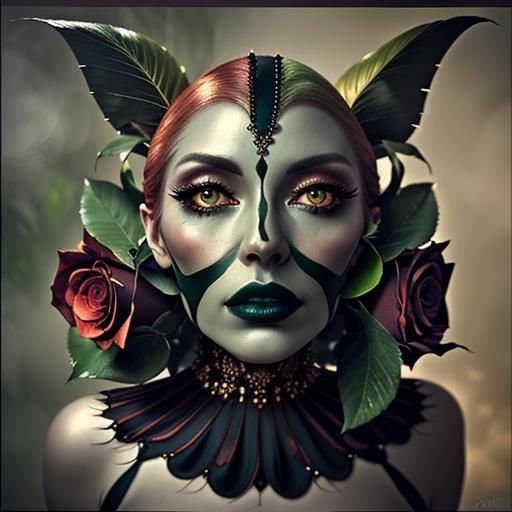 Woman with Rose in Misty Forest: Oil Painting