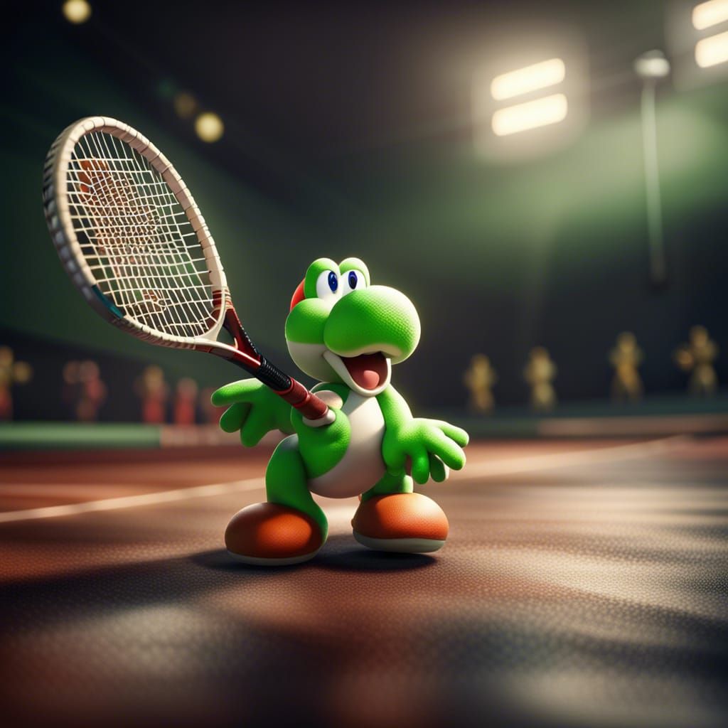 Yoshi Plays Tennis in Super Mario Game