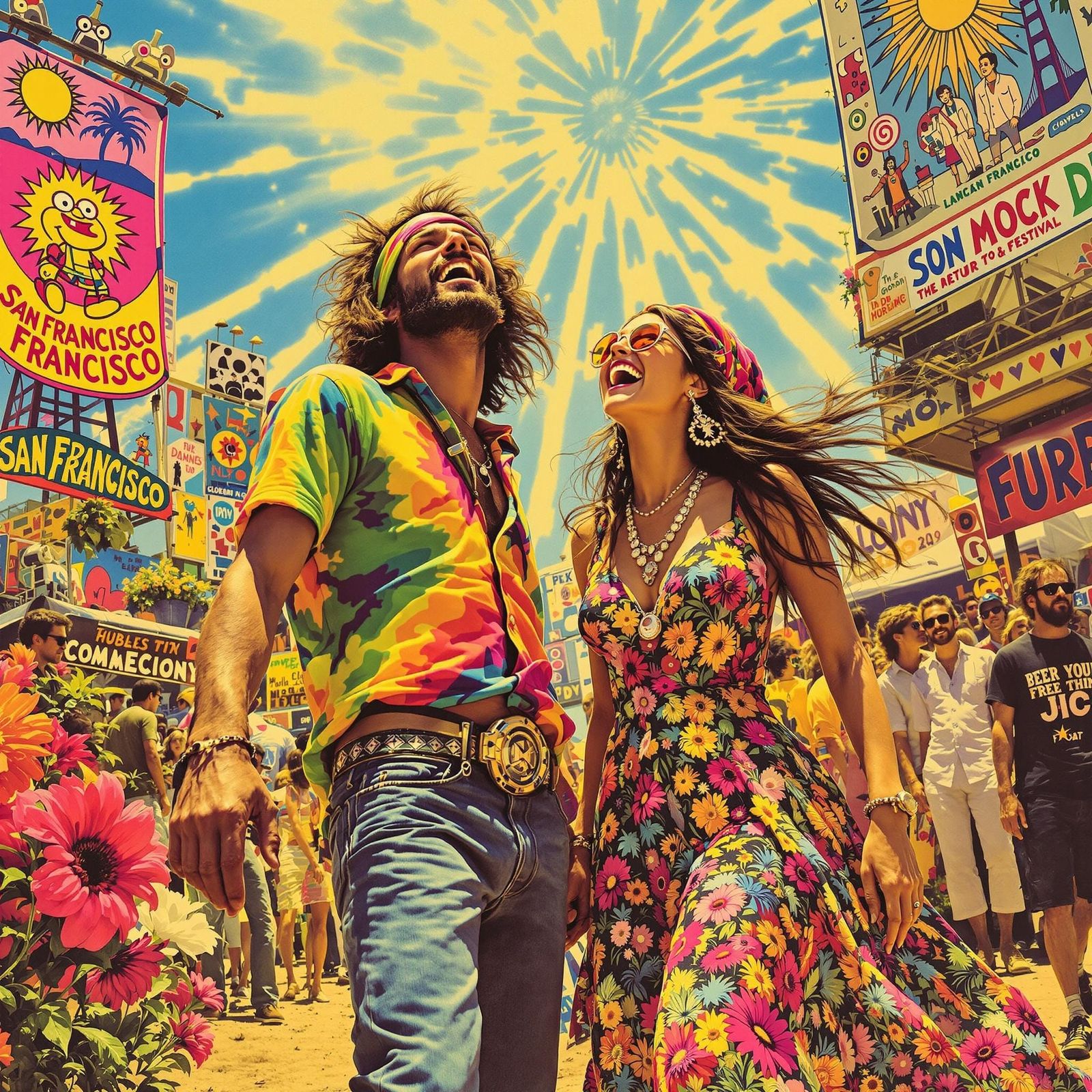 Psychedelic Hippies Dancing at a 1960s San Francisco Rock Fe...