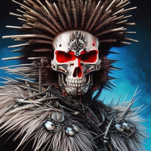 Barbed Wire Mohawk Cyborg Warrior Skull