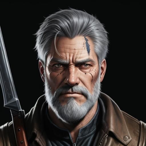 Grey-Bearded Mercenary: Comic Book Art Illustration