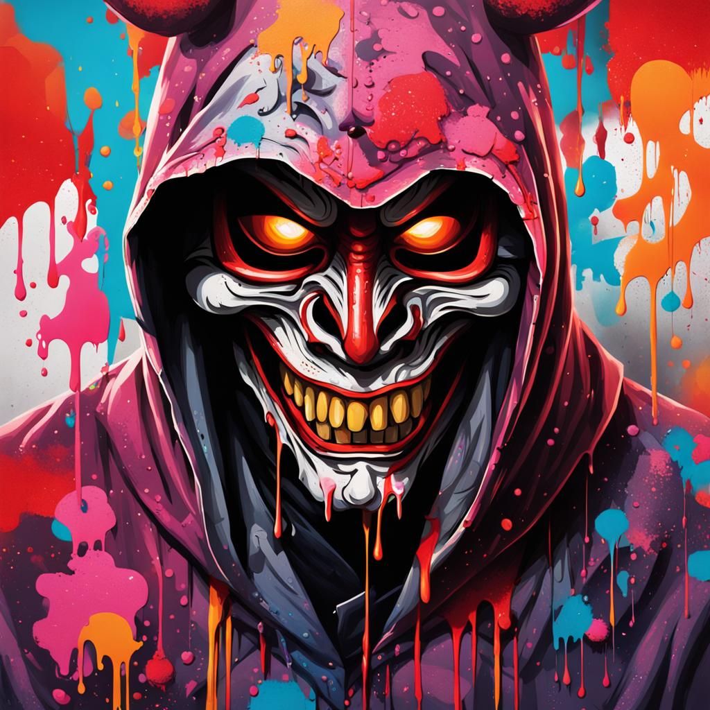 Bleeding Hannya Mask: Graffiti Art in High Contrast