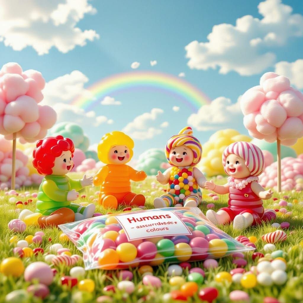Jellybean Children Play in Whimsical Candy World