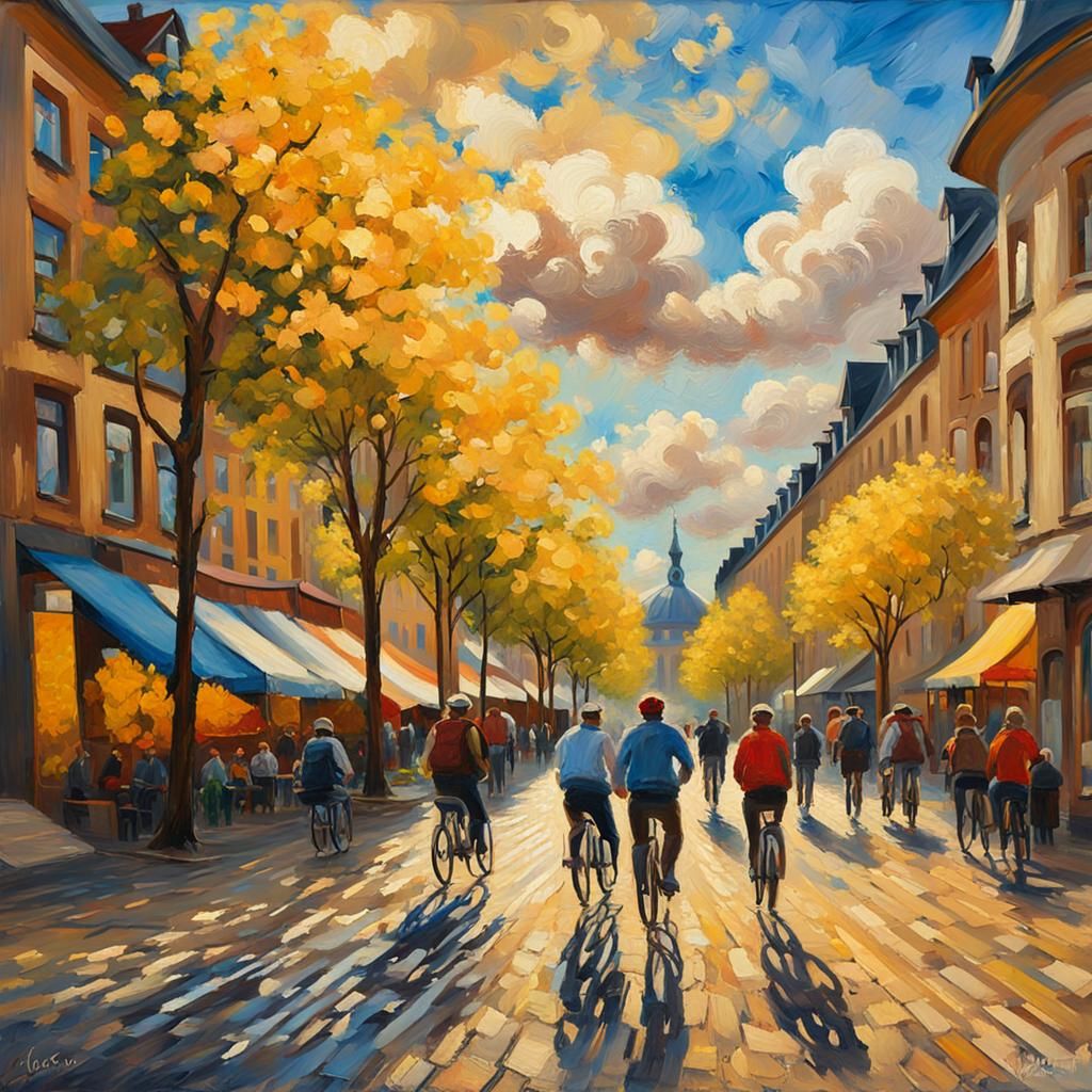 Essen Germany Street Scene in Expressionist Style