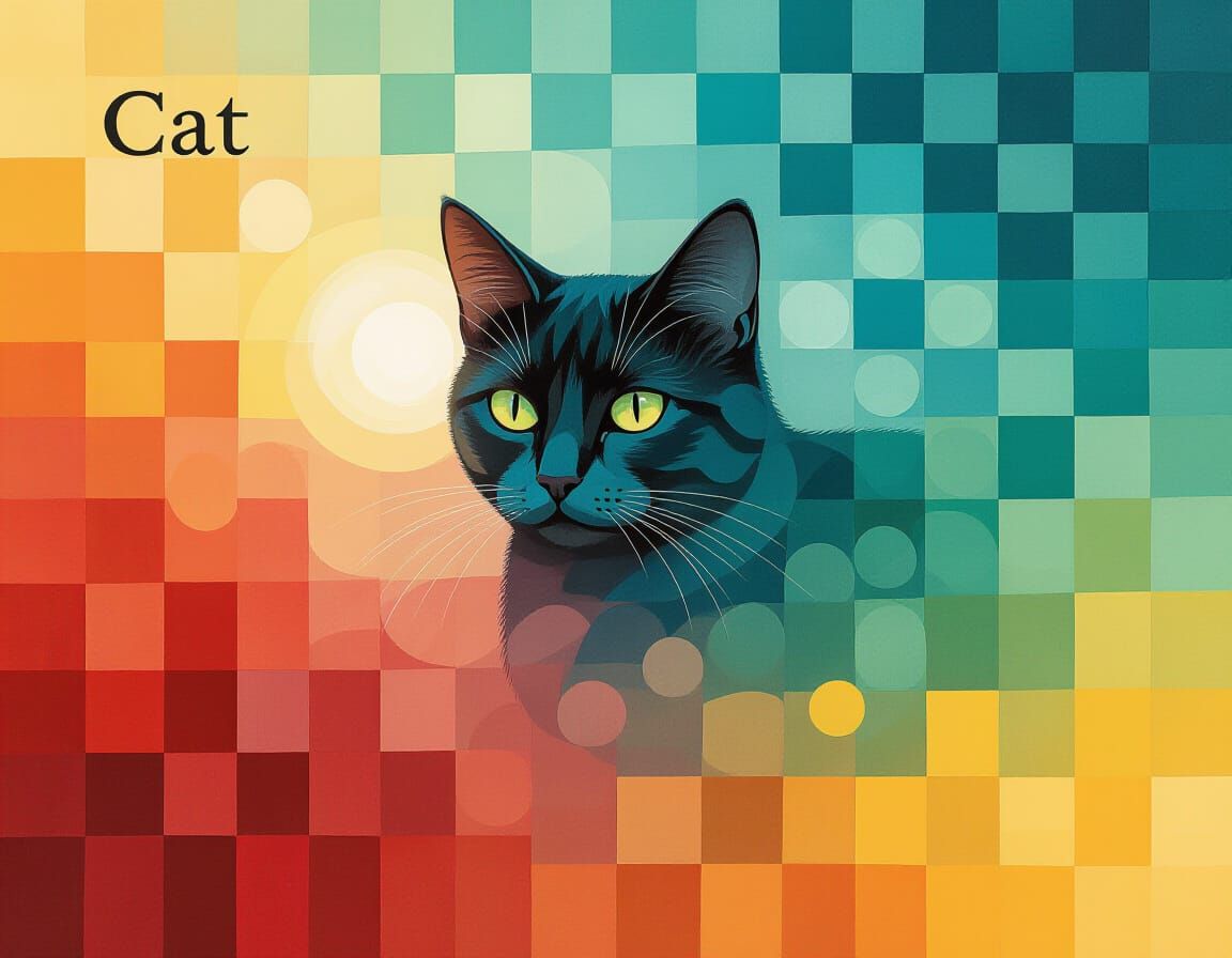 Mystical Cat in Swirling Fog with Luminous Orbs