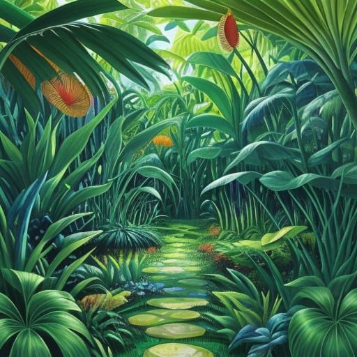 Surreal Jungle Beast Emerges in Vibrant Mosaic Art