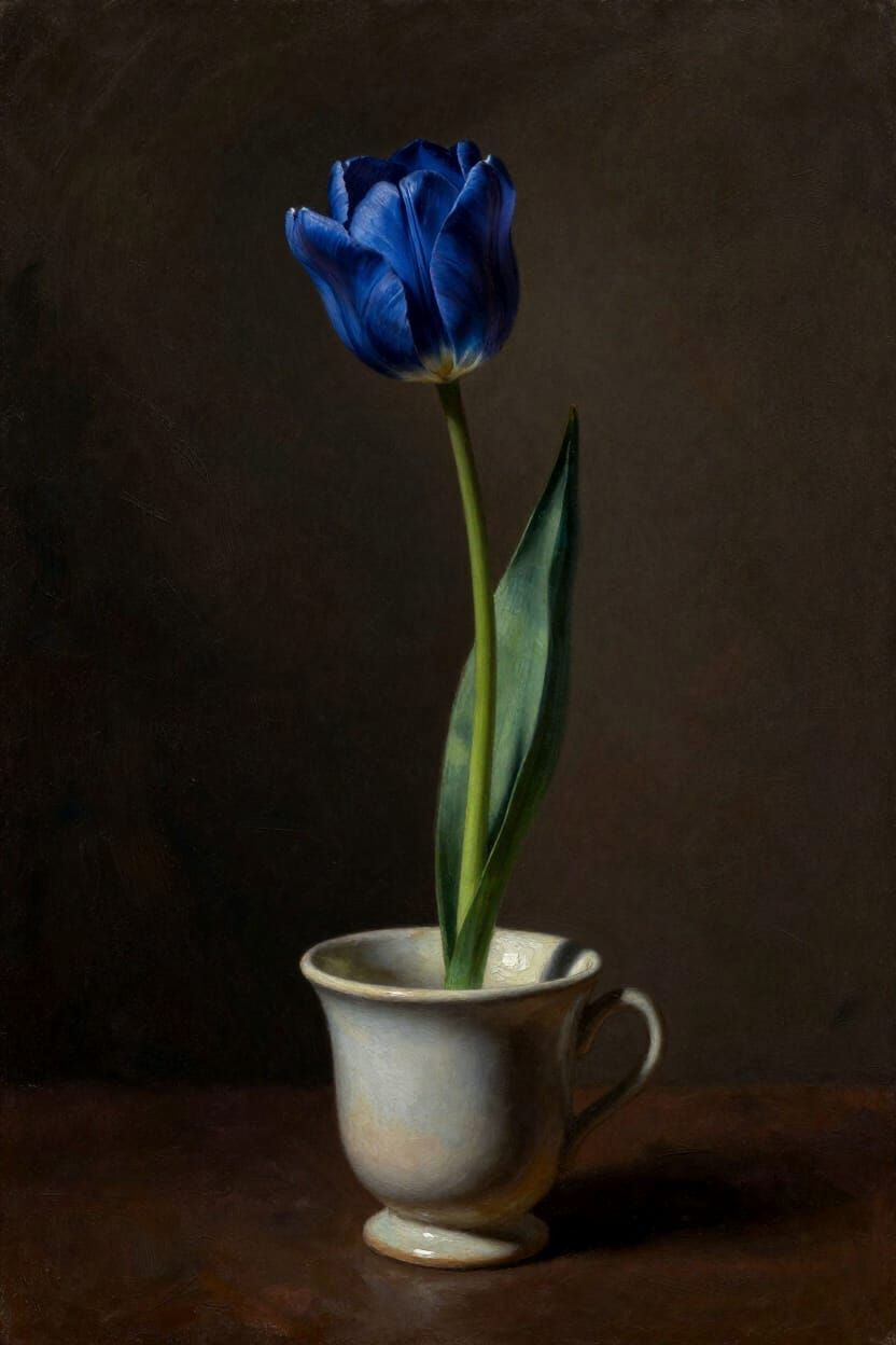 Royal Blue Tulip in a Cup, Oil Painting