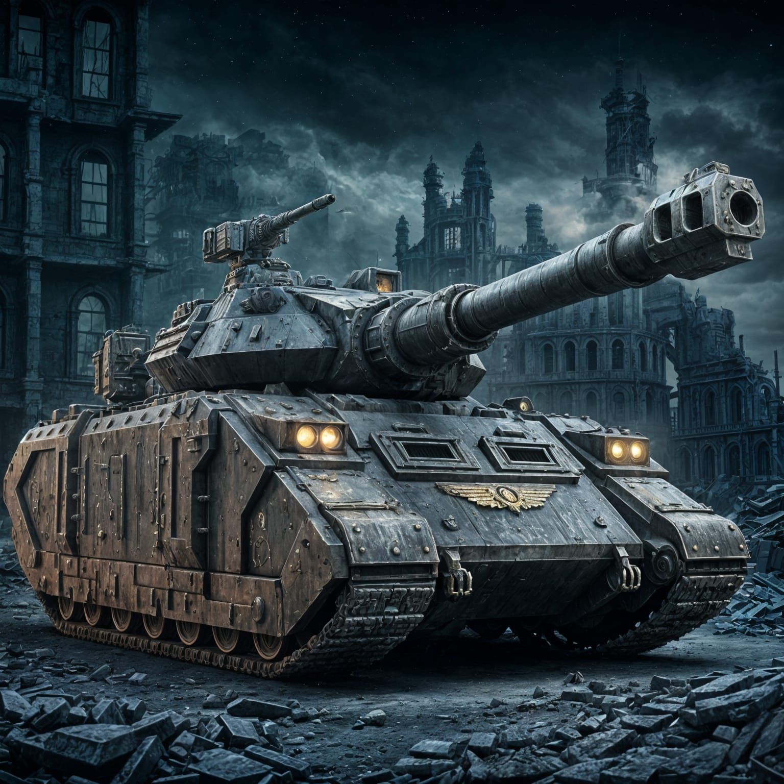 Baneblade Tank in Ruined City, Warhammer 40k